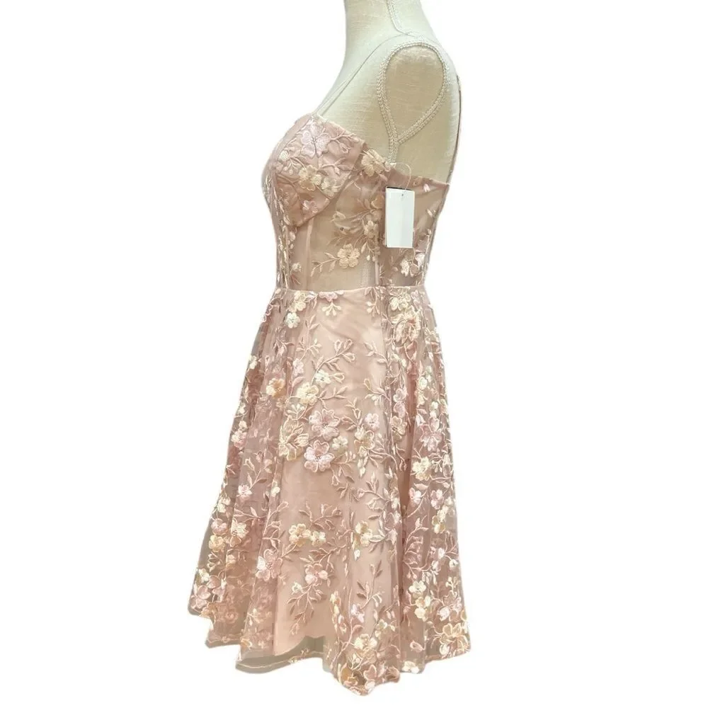 NWT Jules & Cleo Blush Floral Embroidered illushion corset Midi Dress Size 6